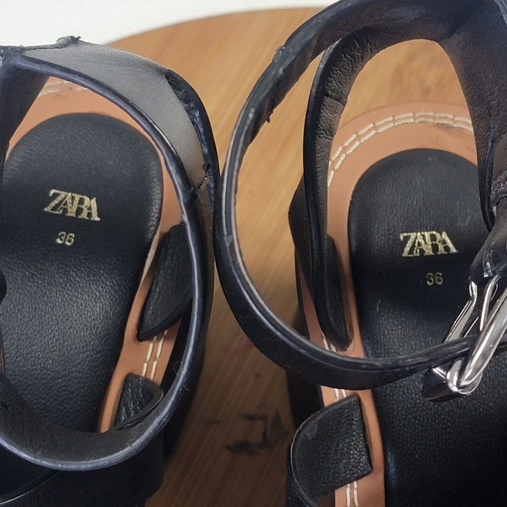 Zara Black Leather Strappy Block Heels Womens Shoe Size EU 36 US 6 - Picture 13 of 15